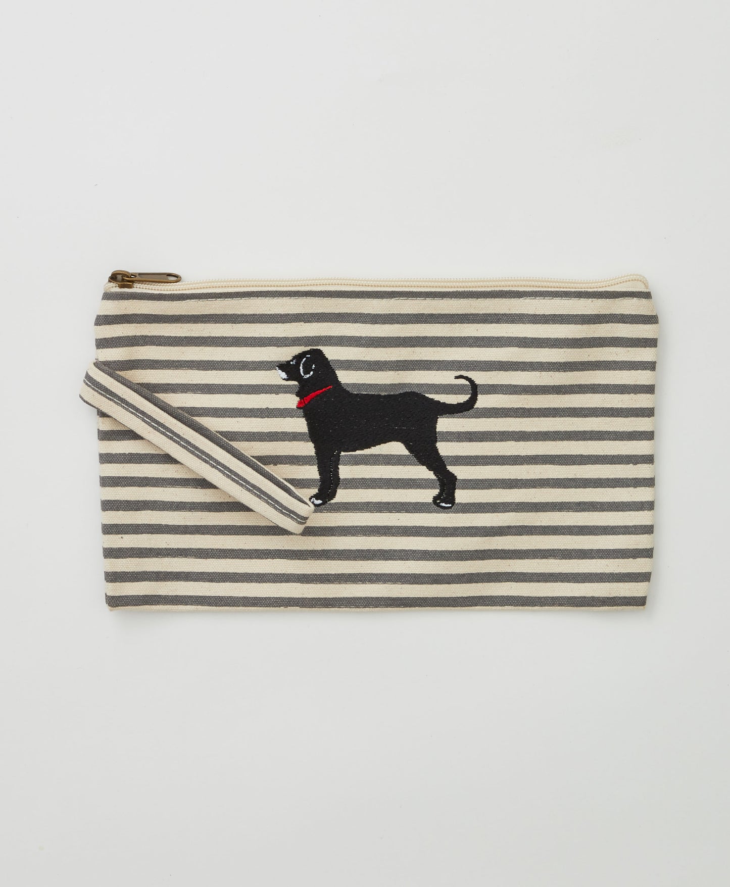 Striped Embroidered Canvas Clutch