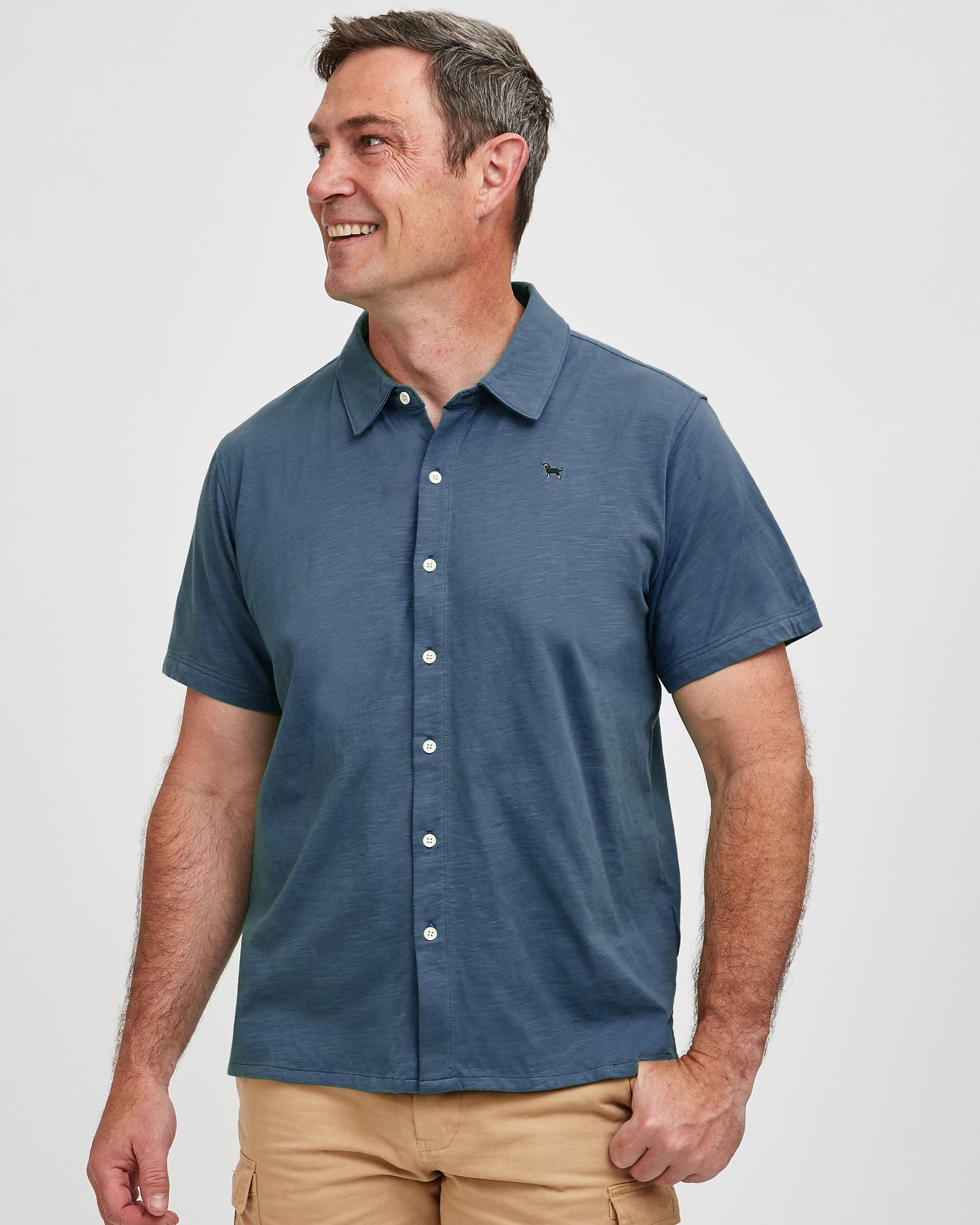 Mens Solid Slub Knit Camp Shirt