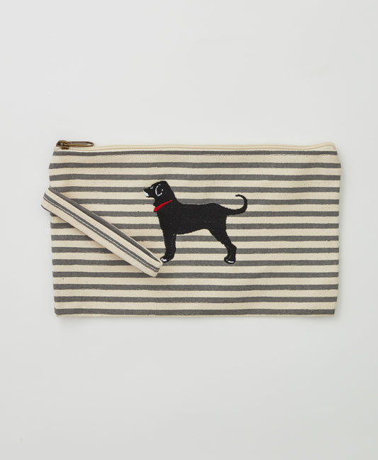 Striped Embroidered Canvas Clutch