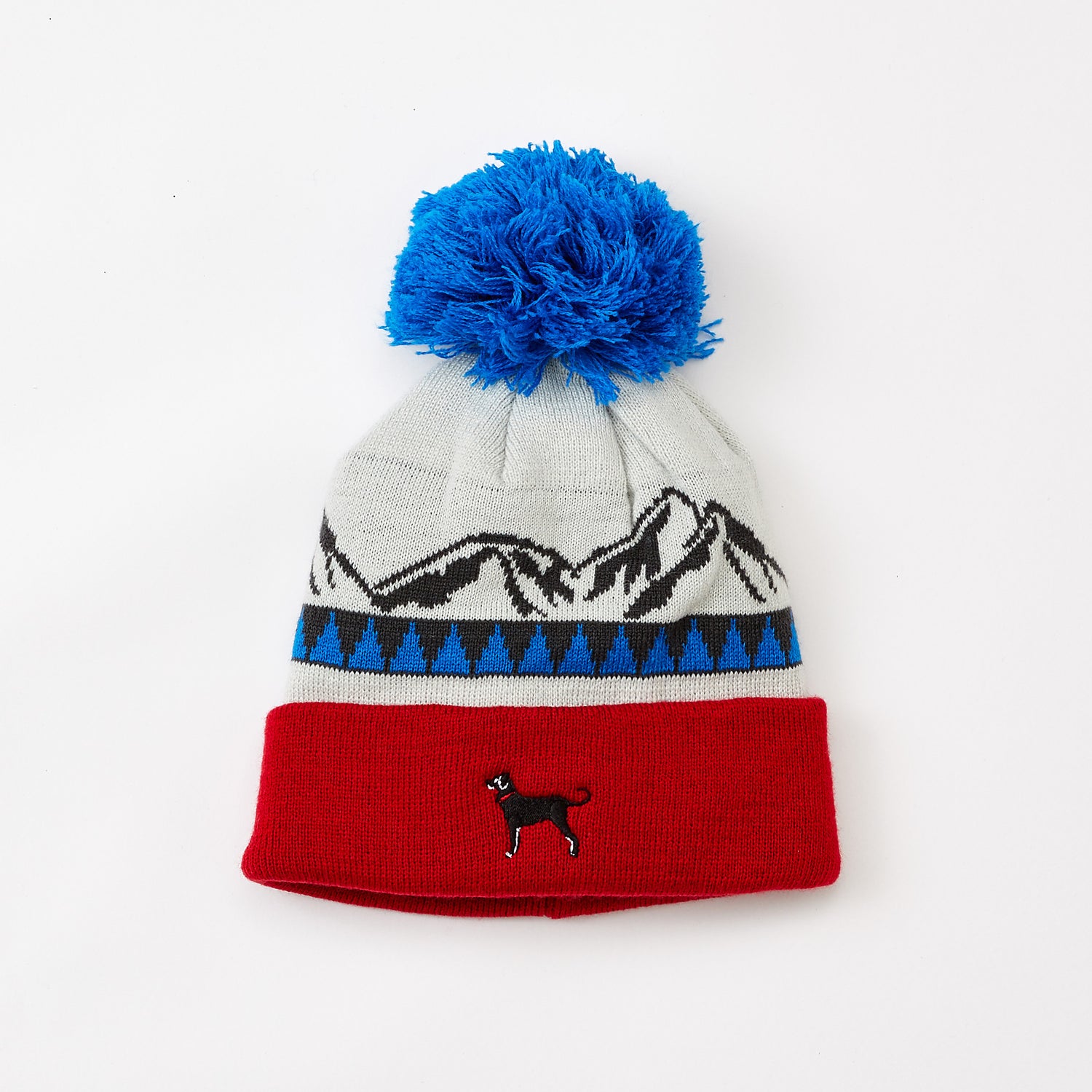 Knitted beanie with blue pom-pom