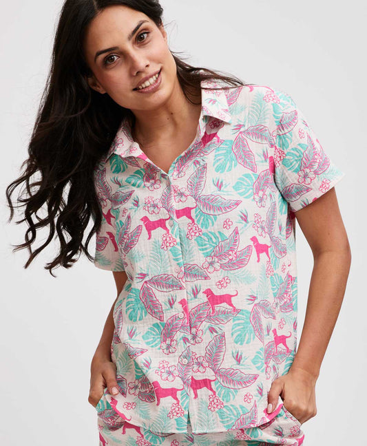 Ladies Island Print Camp Shirt